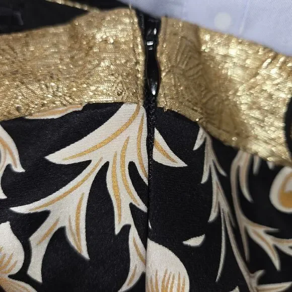 Nicole Miller Black & Gold Silk Floral Filigree Strapless Dress Gown Size 10 - Picture 10 of 10